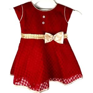 Vintage masti mumbai toddler dress Size 18 Lining Red With Cream Colored Bow.